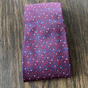 Hermes silk tie, Red/Blue Swirl Pattern, made in France